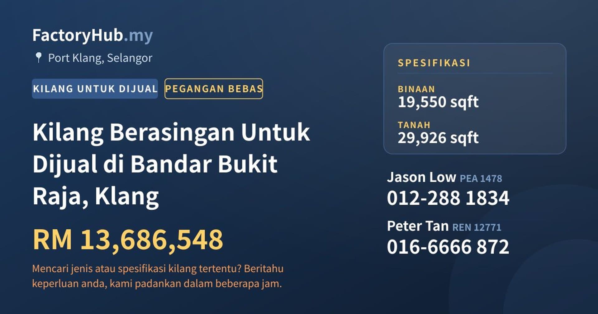 Kilang Berasingan Untuk Dijual di Bandar Bukit Raja, Klang · Imej hartanah 1/2