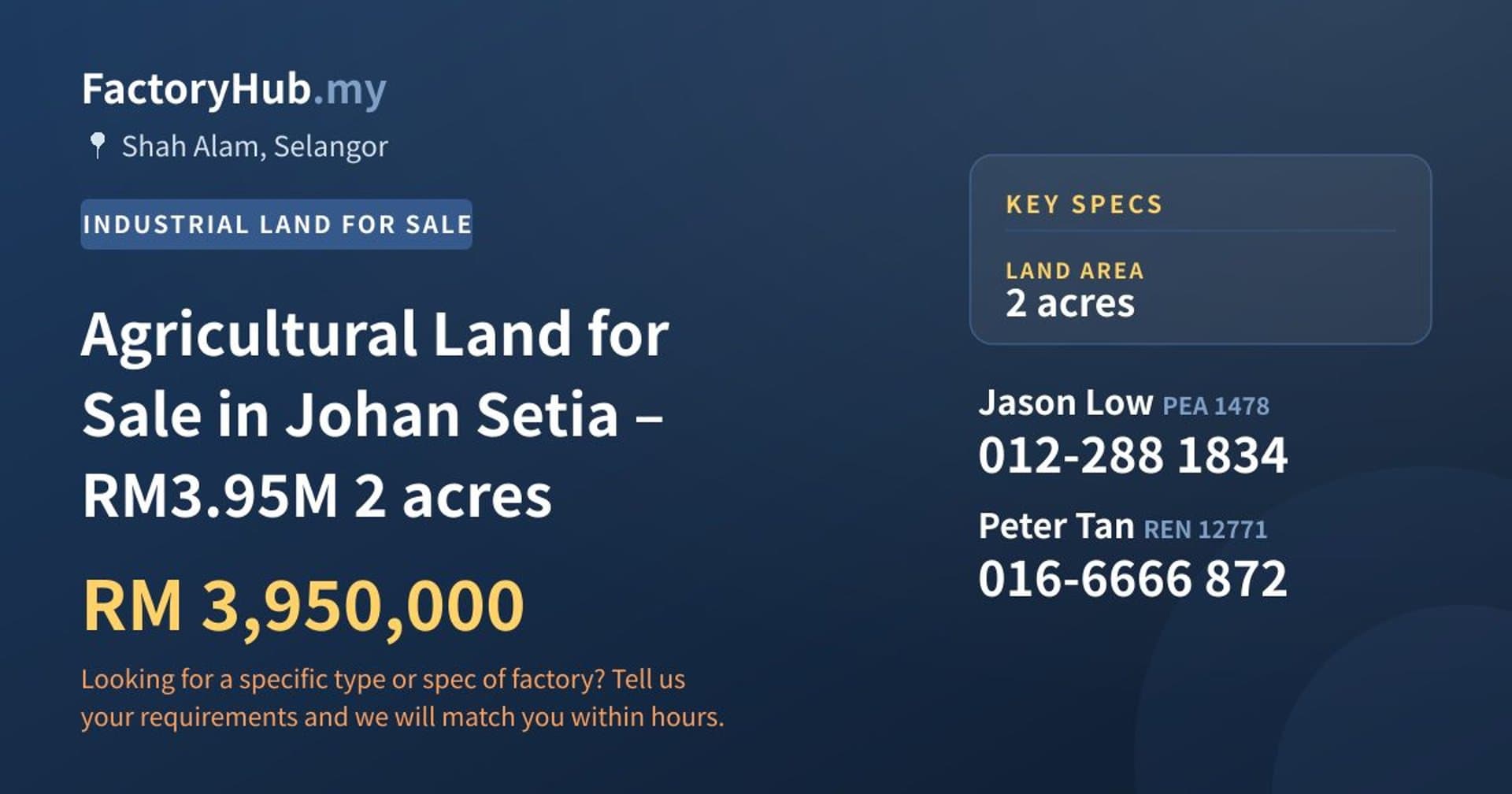Agricultural Land for Sale in Johan Setia – RM3.95M 2 acres - Property image 1 of 5