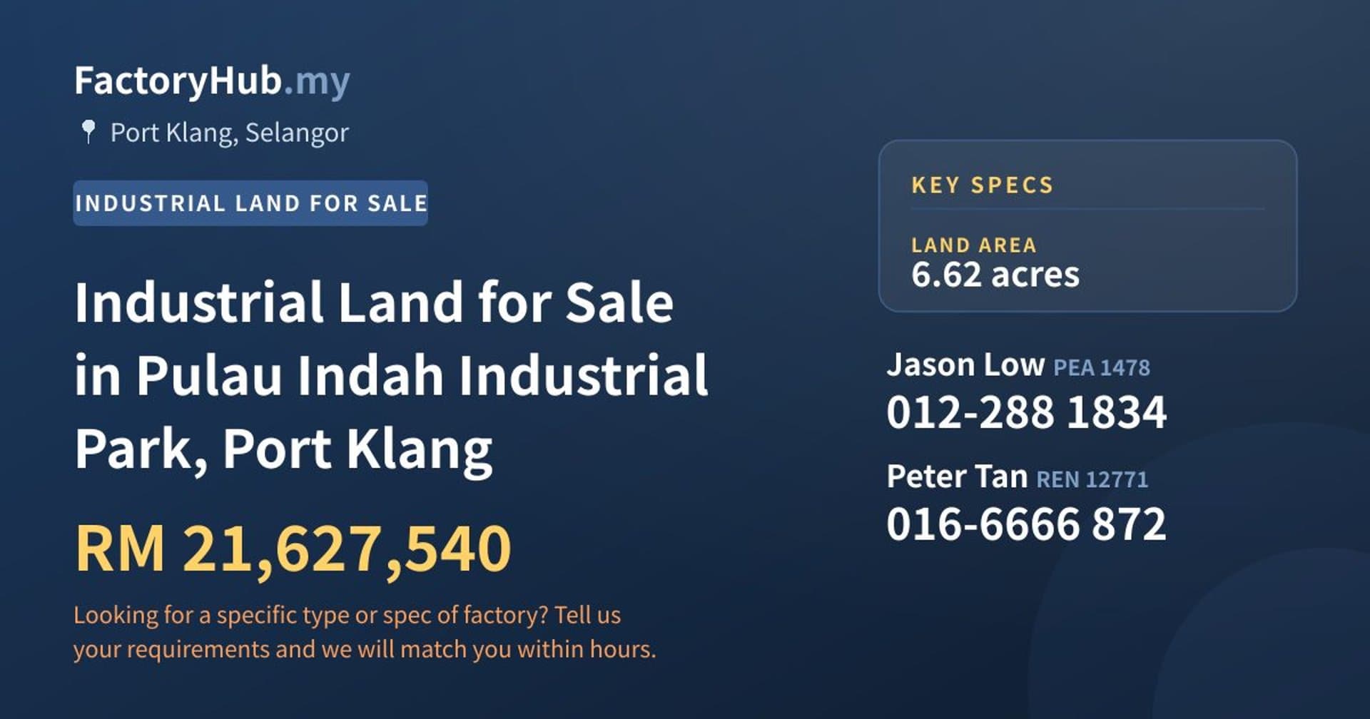Industrial Land for Sale in Pulau Indah Industrial Park, Port Klang - Property image 1 of 2