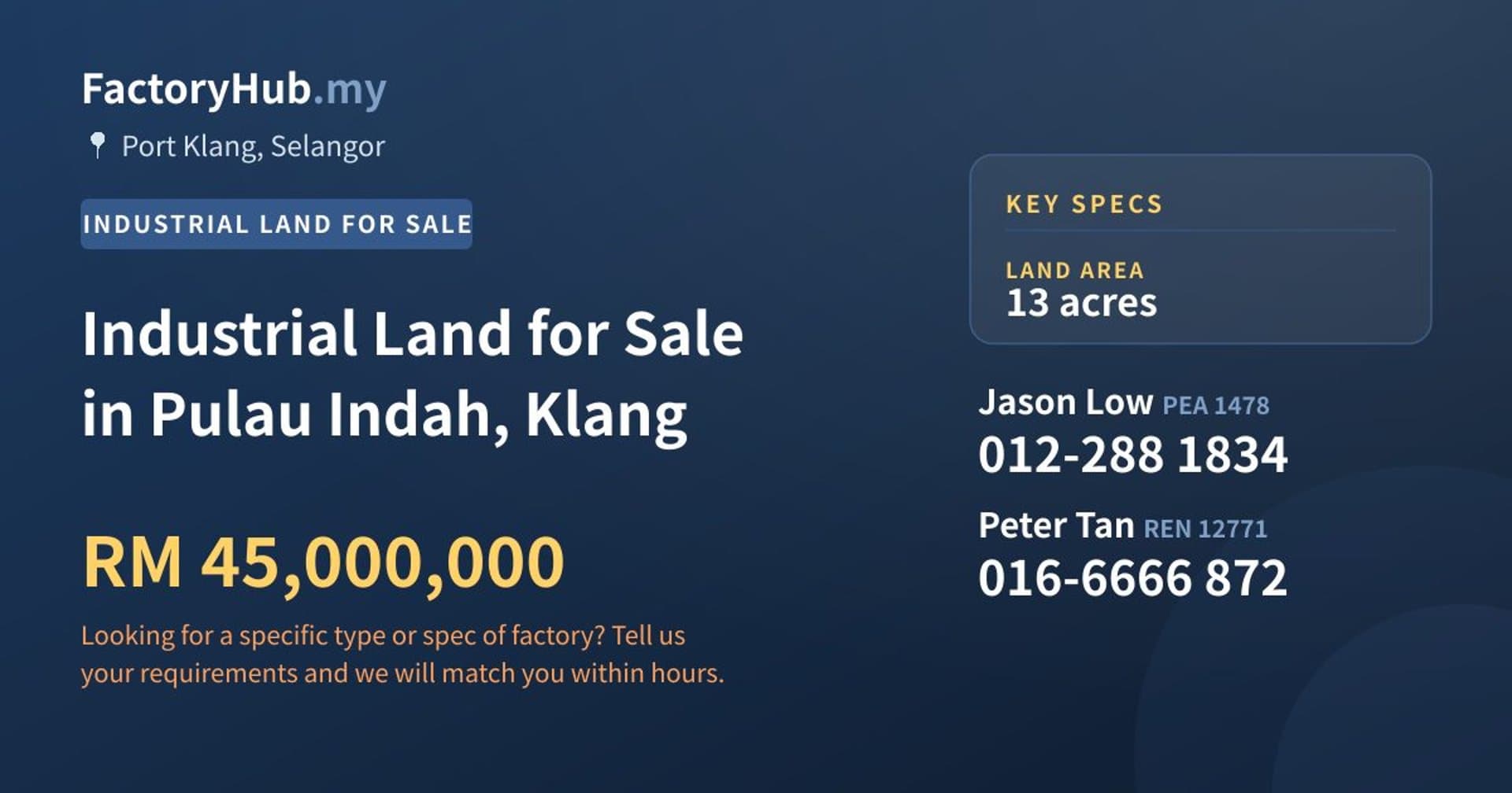 Industrial Land for Sale in Pulau Indah, Klang - Property image 1 of 2