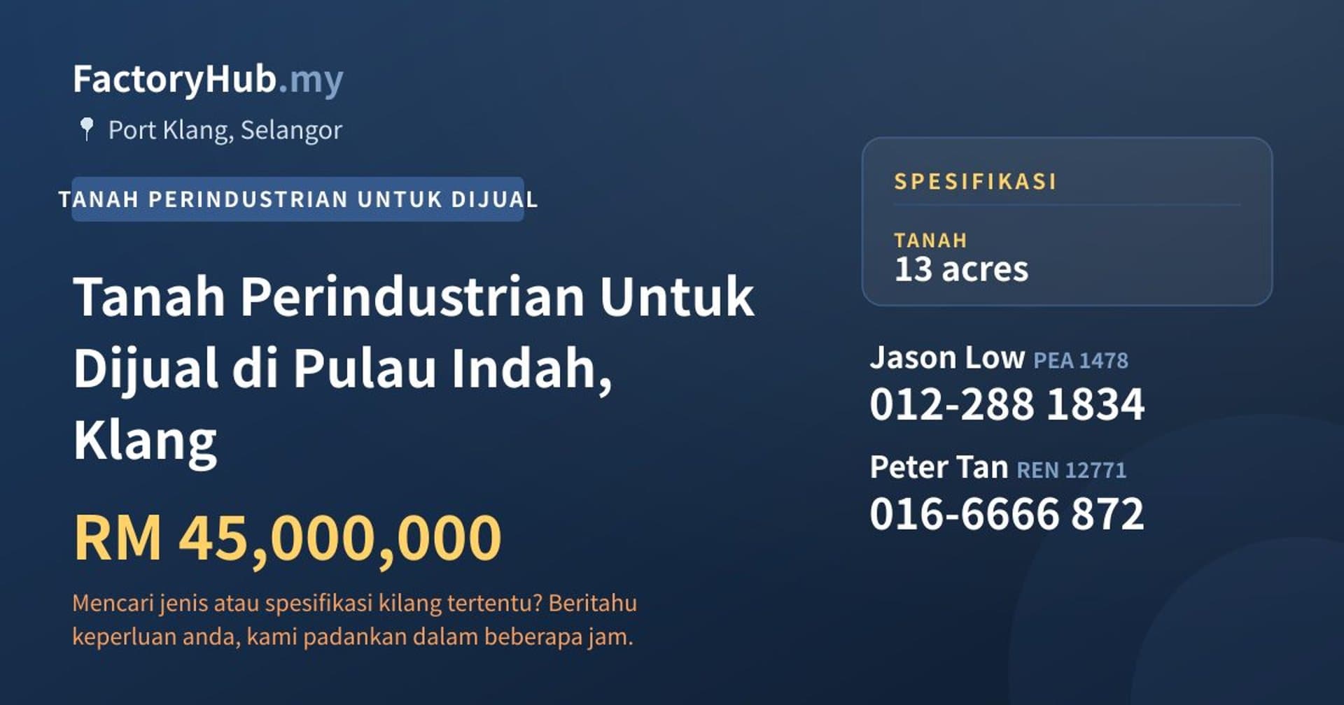 Tanah Perindustrian Untuk Dijual di Pulau Indah, Klang · Imej hartanah 1/2