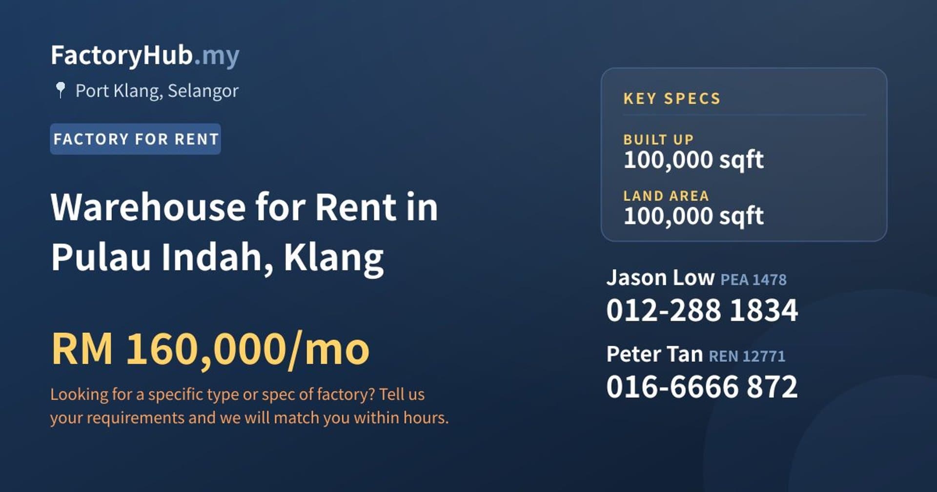 Warehouse for Rent in Pulau Indah, Klang - Property image 1 of 2