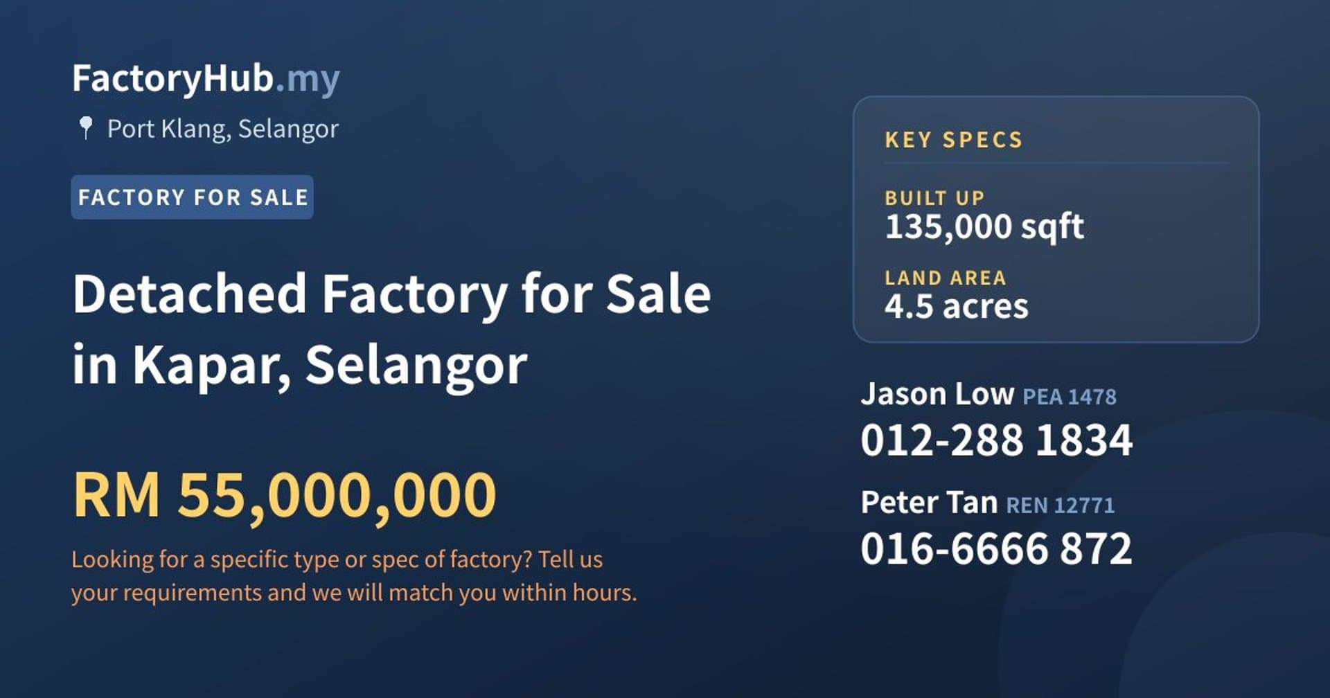 Detached Factory for Sale in Kapar, Selangor - Property image 1 of 2
