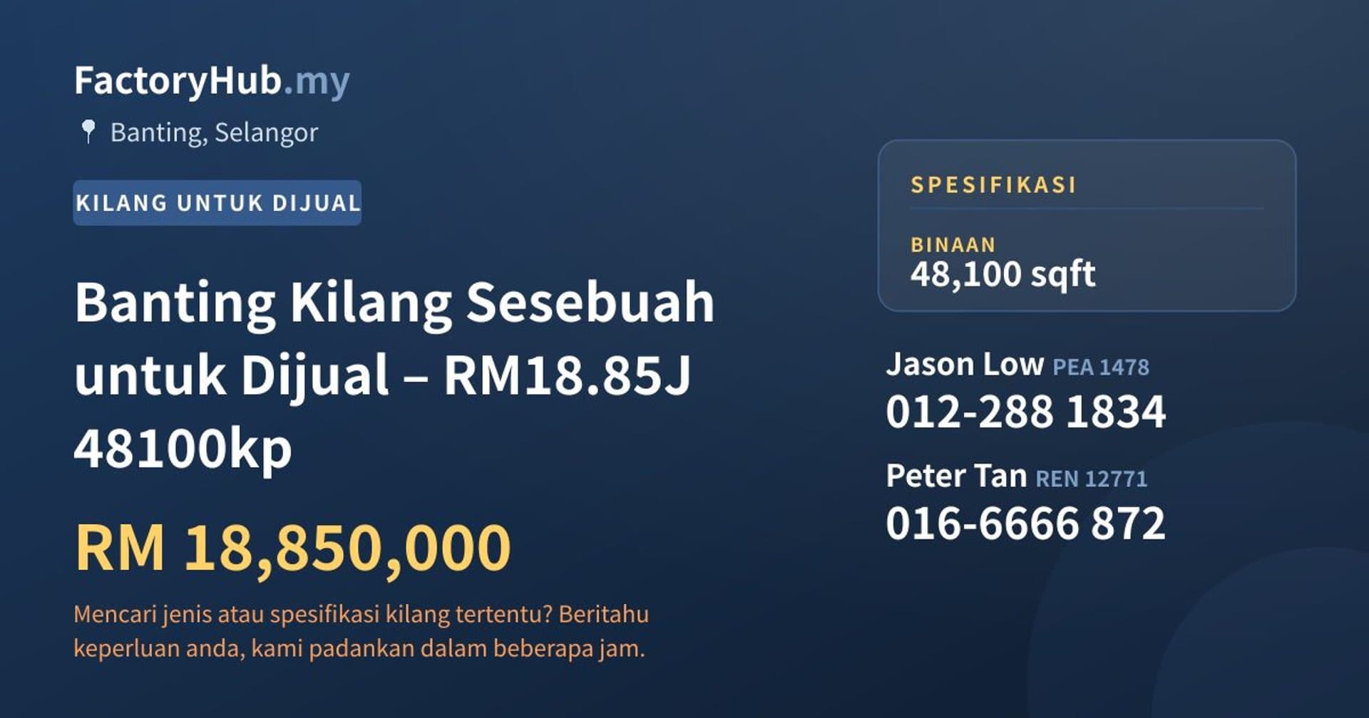 Banting Kilang Sesebuah untuk Dijual – RM18.85J 48100kp · Imej hartanah 1/5