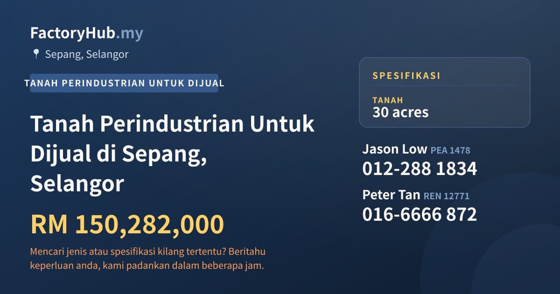 Tanah Perindustrian Untuk Dijual di Sepang, Selangor · Imej hartanah 1/2