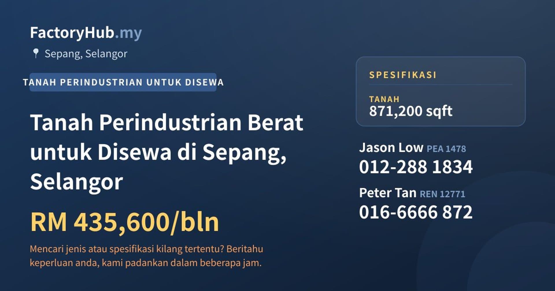 Tanah Perindustrian Berat untuk Disewa di Sepang, Selangor · Imej hartanah 1/2