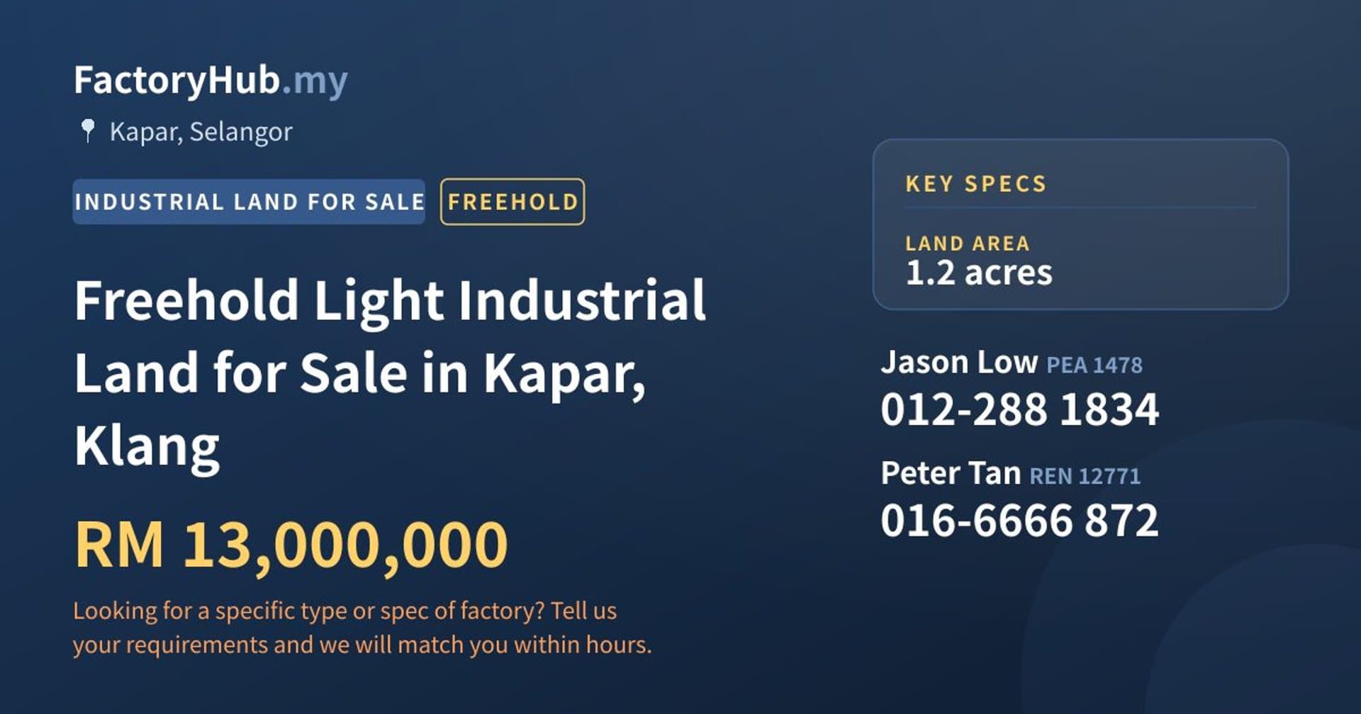 Freehold Light Industrial Land for Sale in Kapar, Klang - Property image 1 of 2