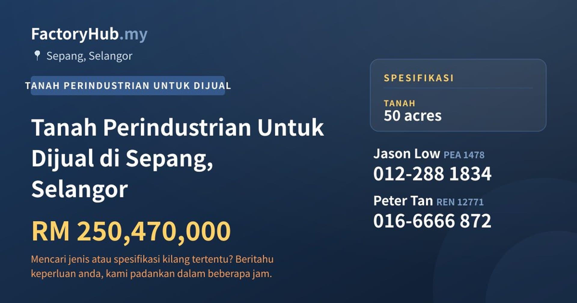 Tanah Perindustrian Untuk Dijual di Sepang, Selangor · Imej hartanah 1/2