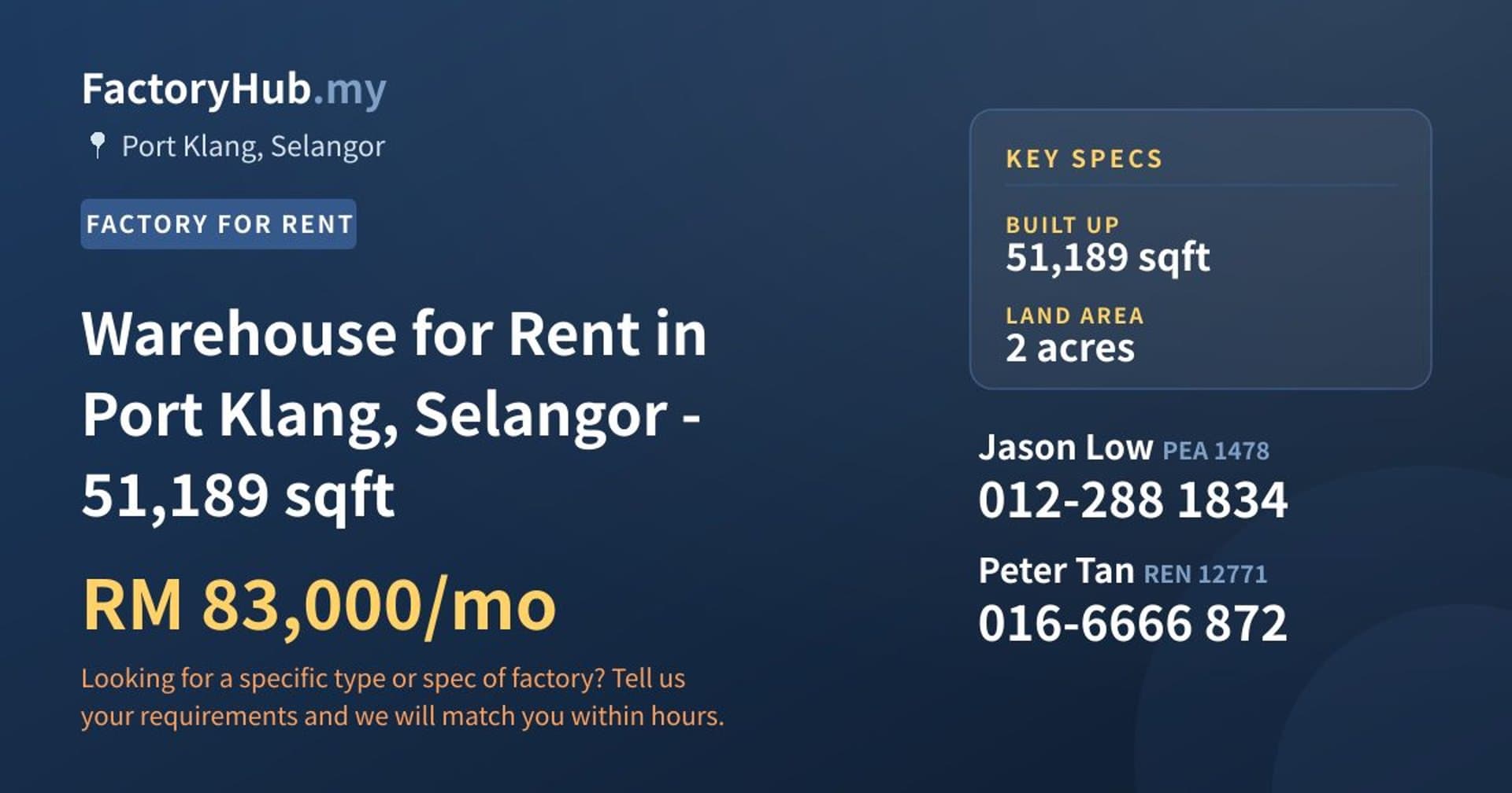 Warehouse for Rent in Port Klang, Selangor - 51,189 sqft - Property image 1 of 2