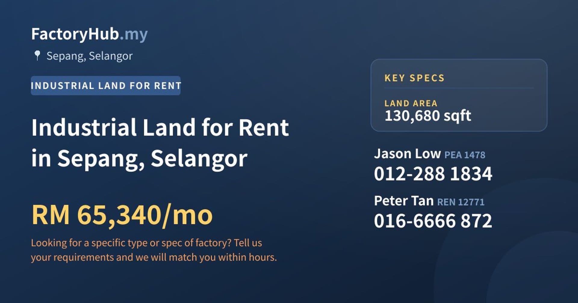 Industrial Land for Rent in Sepang, Selangor - Property image 1 of 2