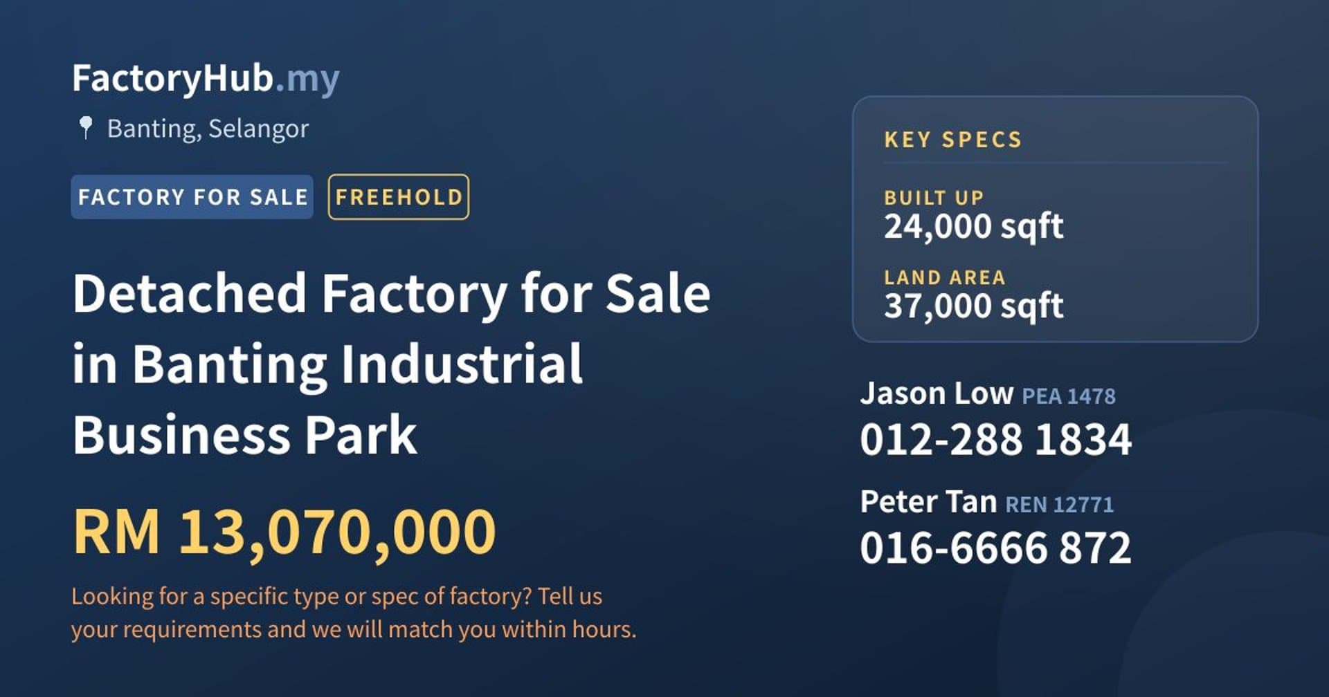 Detached Factory for Sale in Banting Industrial Business Park - Property image 1 of 2