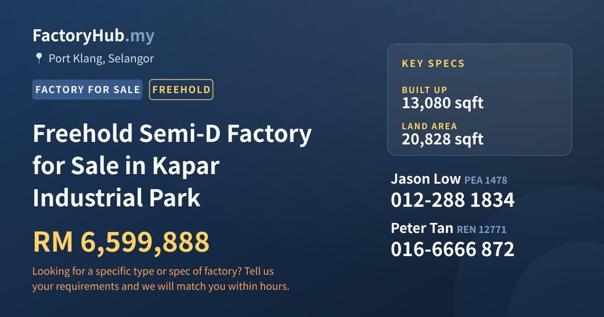 Freehold Semi-D Factory for Sale in Kapar Industrial Park - Property image 1 of 2