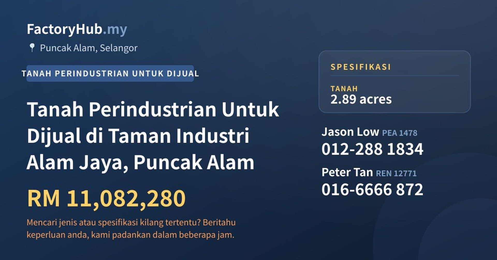 Tanah Perindustrian Untuk Dijual di Taman Industri Alam Jaya, Puncak Alam · Imej hartanah 1/2