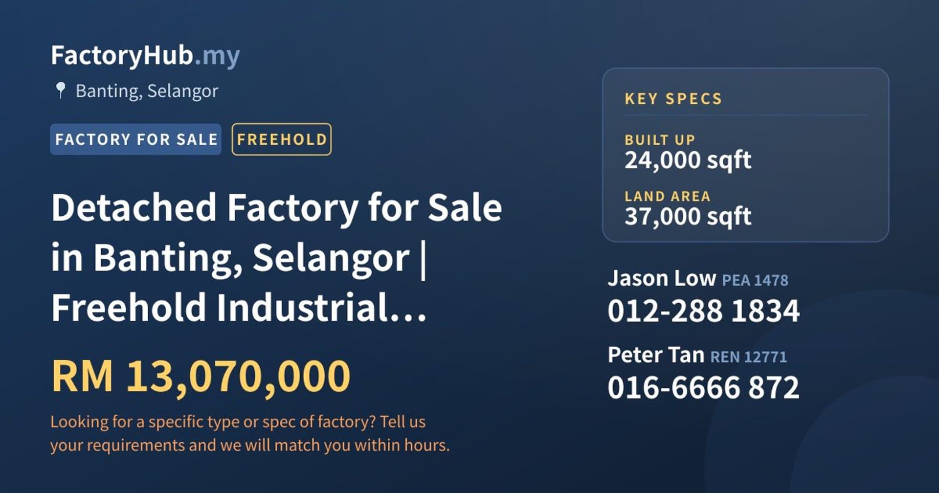 Detached Factory for Sale in Banting, Selangor | Freehold Industrial Property - Property image 1 of 2