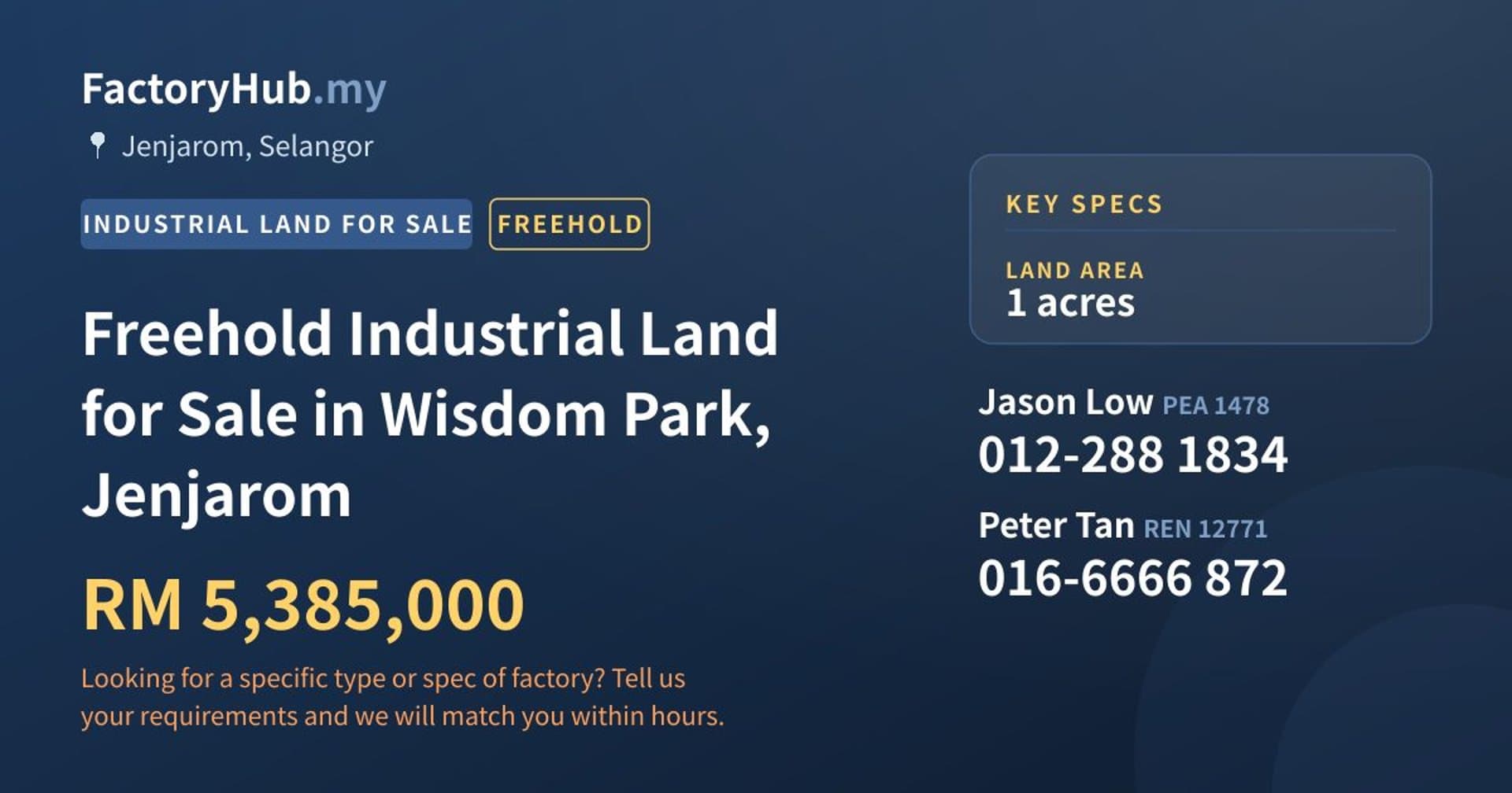 Freehold Industrial Land for Sale in Wisdom Park, Jenjarom - Property image 1 of 2