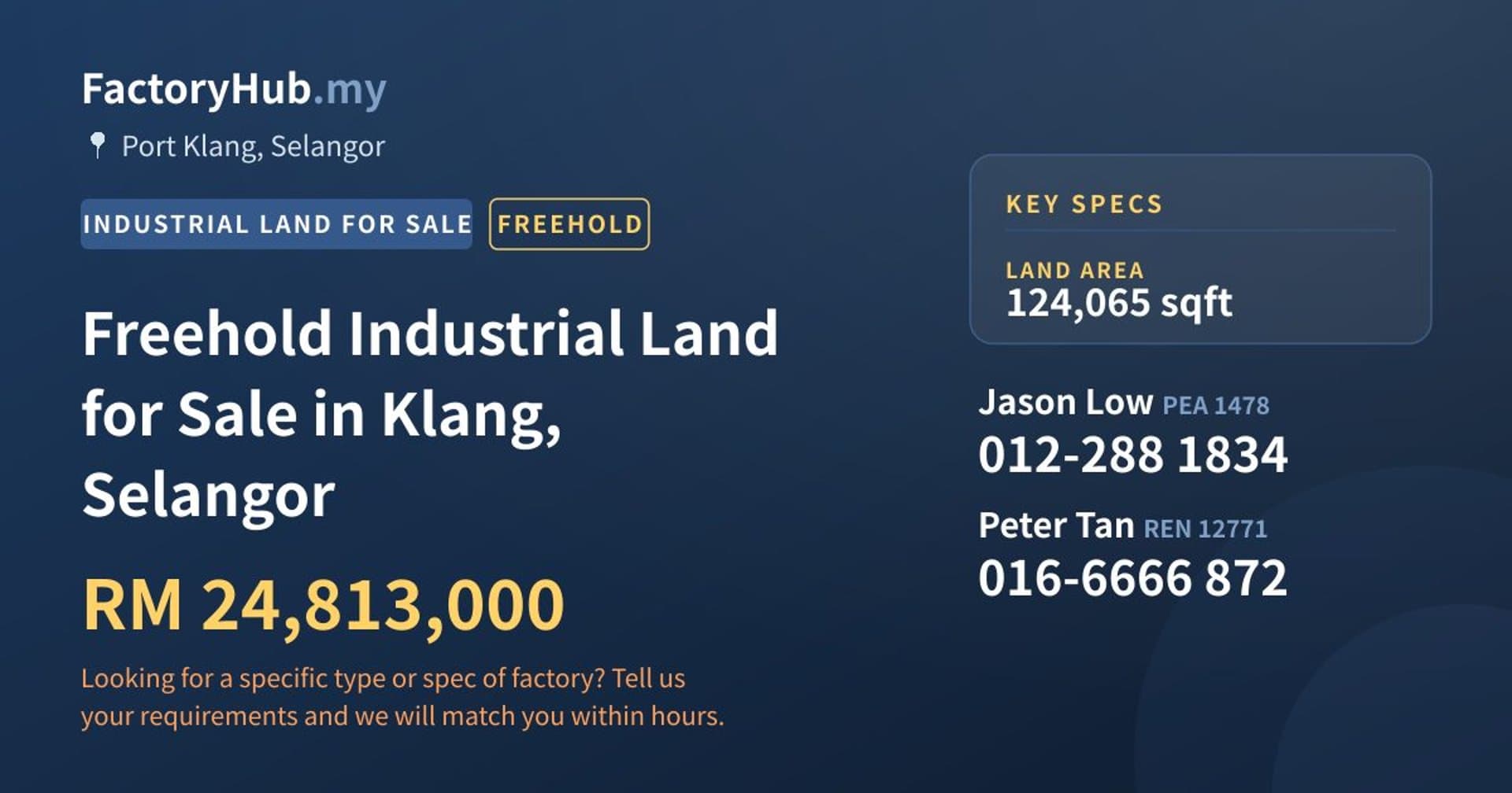 Freehold Industrial Land for Sale in Klang, Selangor - Property image 1 of 2
