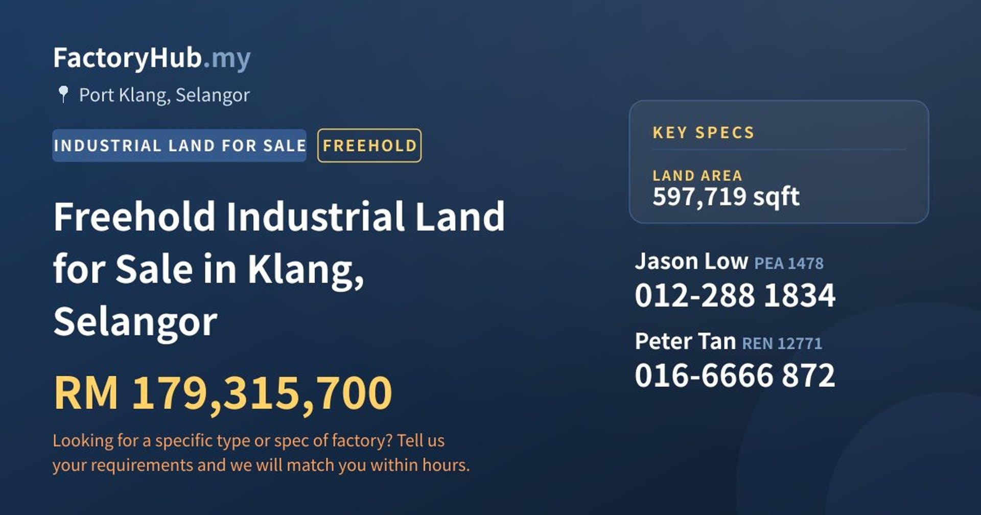Freehold Industrial Land for Sale in Klang, Selangor - Property image 1 of 2