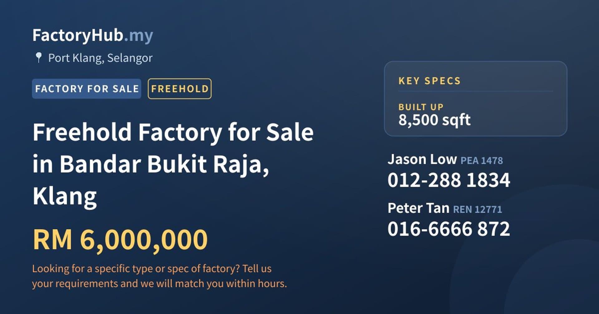 Freehold Factory for Sale in Bandar Bukit Raja, Klang - Property image 1 of 2