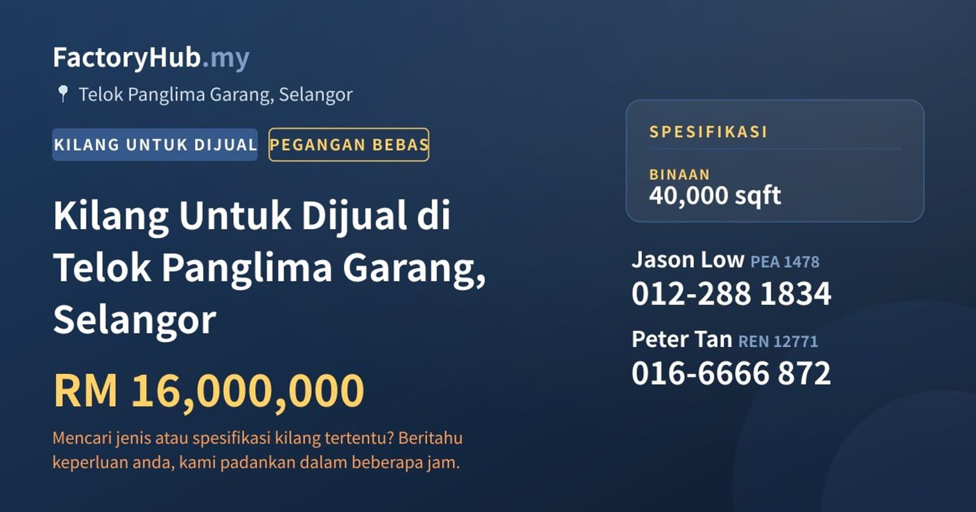 Kilang Untuk Dijual di Telok Panglima Garang, Selangor · Imej hartanah 1/2