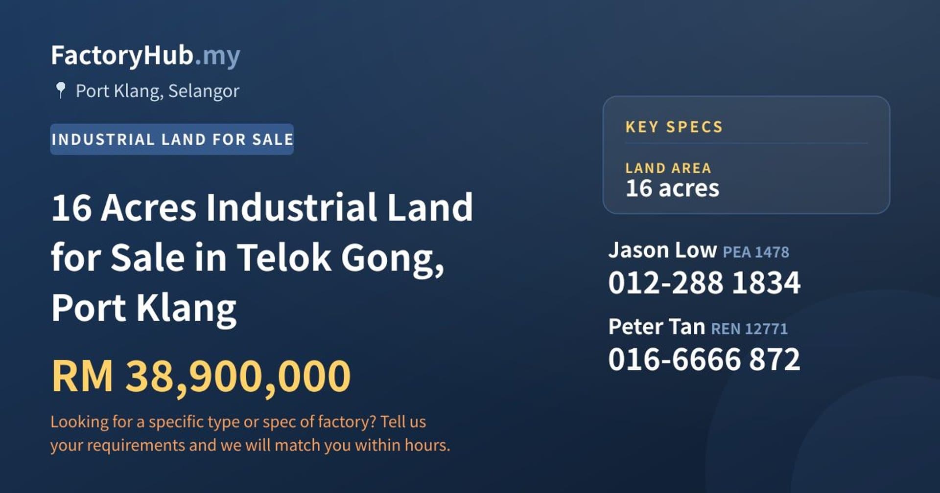 16 Acres Industrial Land for Sale in Telok Gong, Port Klang - Property image 1 of 2