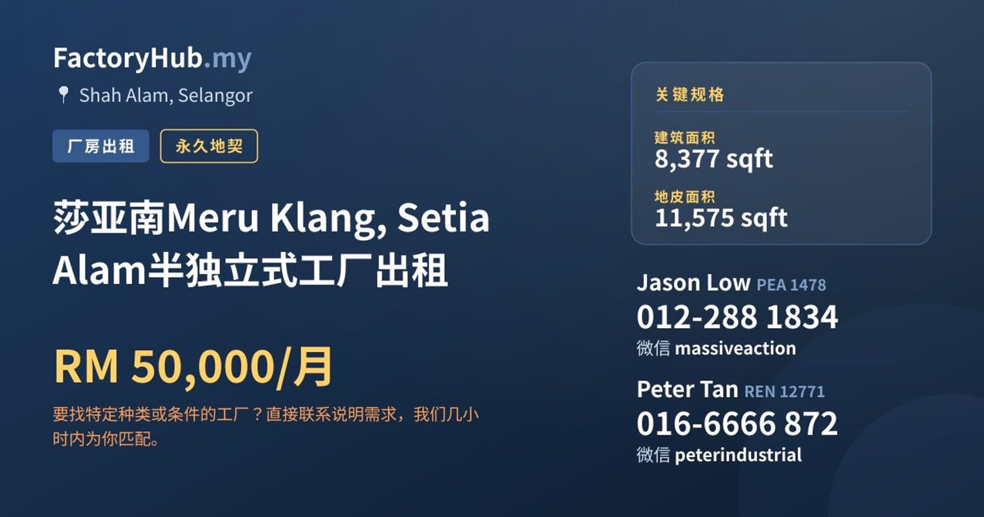 莎亚南Meru Klang, Setia Alam半独立式工厂出租 · 房源图片 1/2