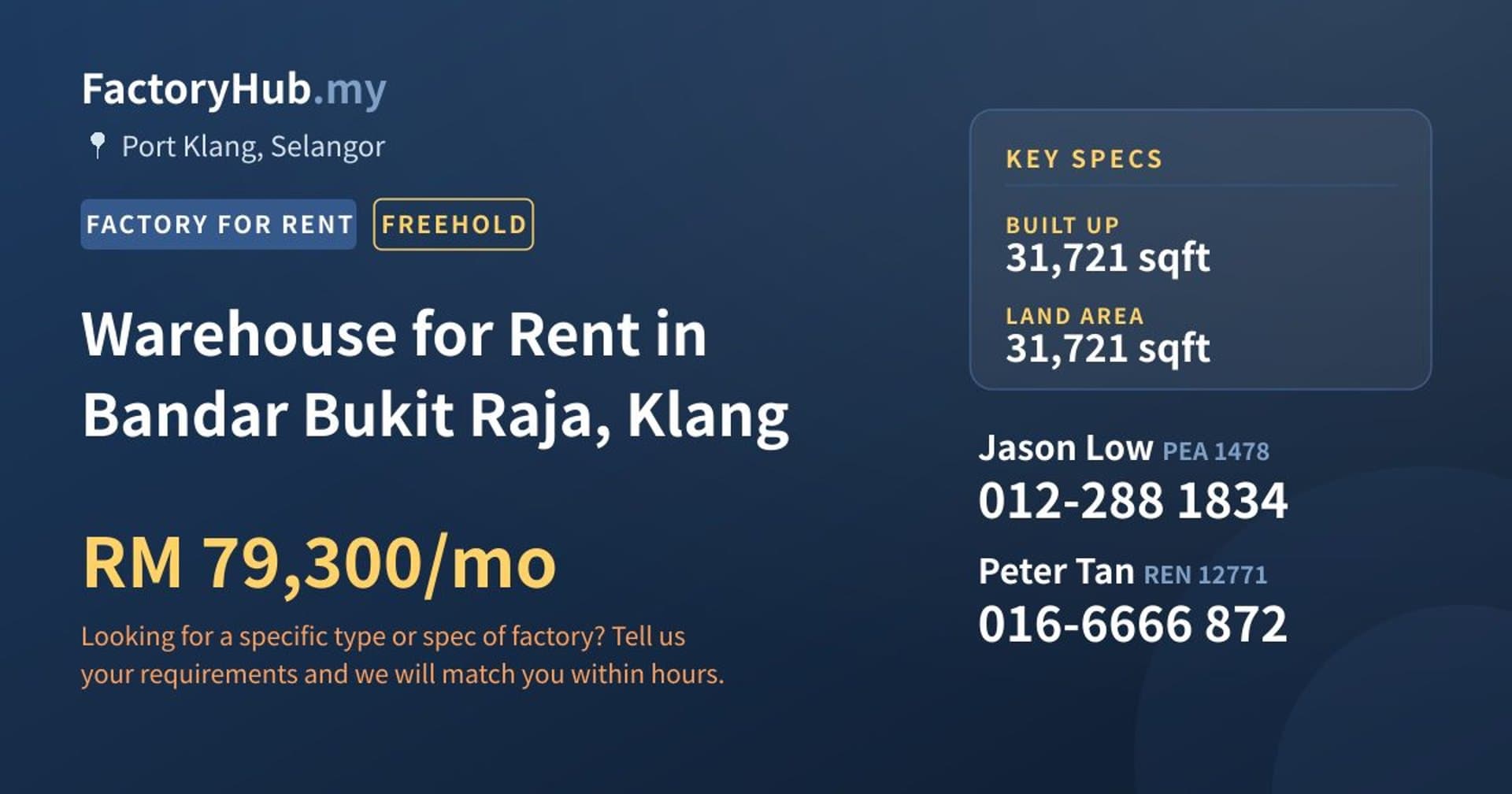 Warehouse for Rent in Bandar Bukit Raja, Klang - Property image 1 of 2