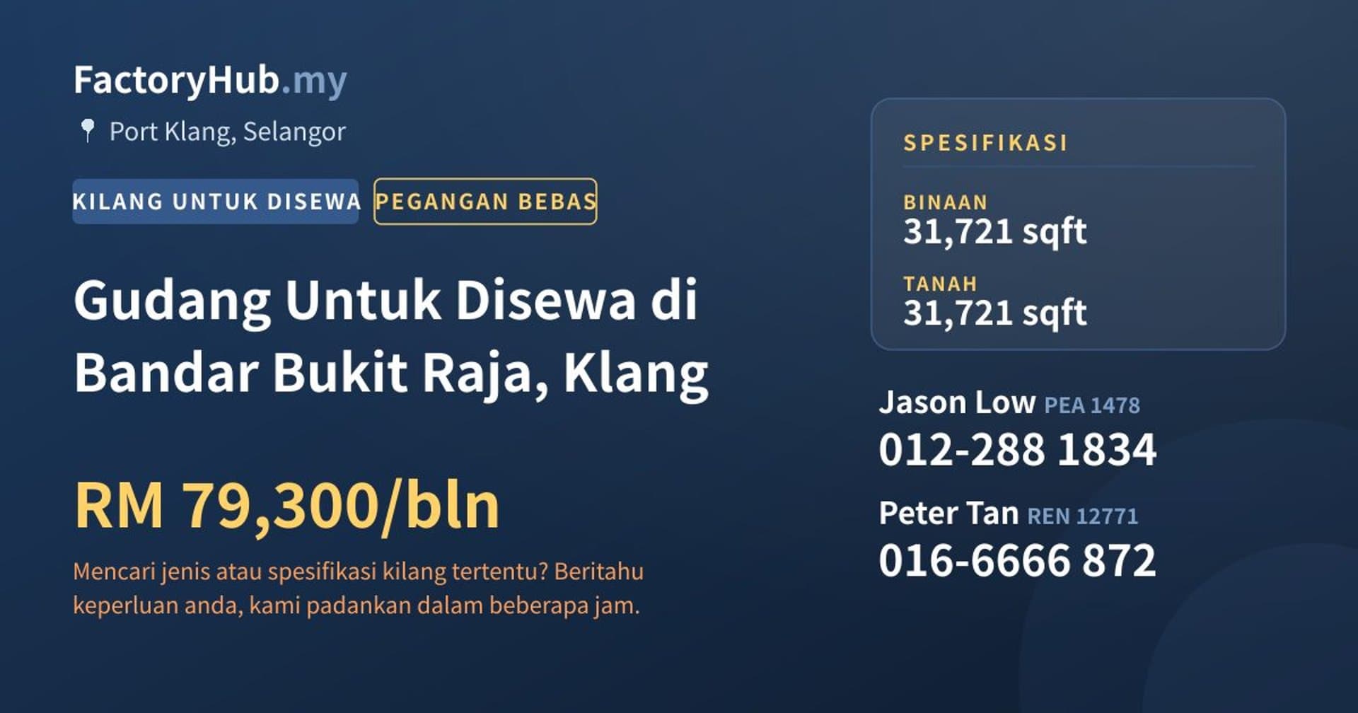 Gudang Untuk Disewa di Bandar Bukit Raja, Klang · Imej hartanah 1/2