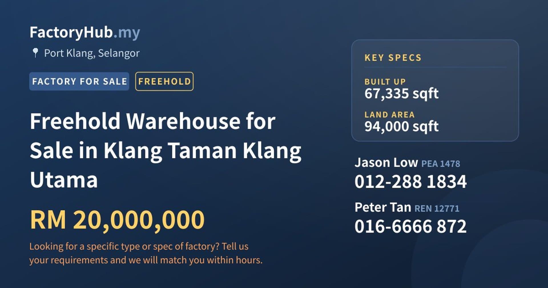 Freehold Warehouse for Sale in Klang Taman Klang Utama - Property image 1 of 2