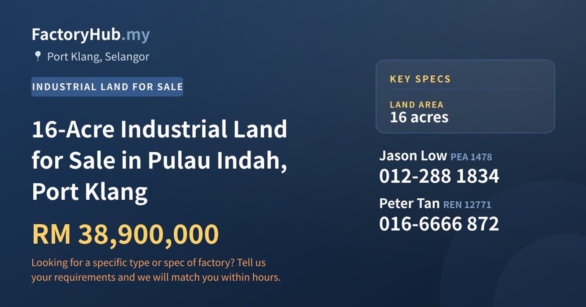 16-Acre Industrial Land for Sale in Pulau Indah, Port Klang - Property image 1 of 2