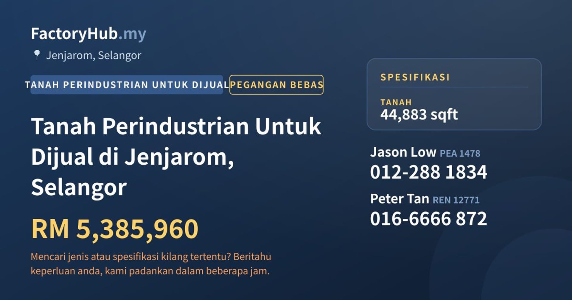 Tanah Perindustrian Untuk Dijual di Jenjarom, Selangor · Imej hartanah 1/2