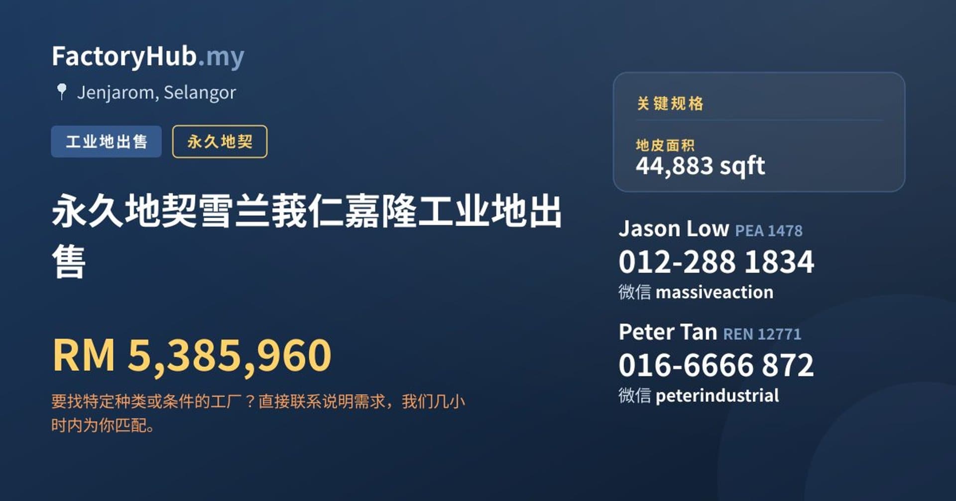 永久地契雪兰莪仁嘉隆工业地出售 · 房源图片 1/2