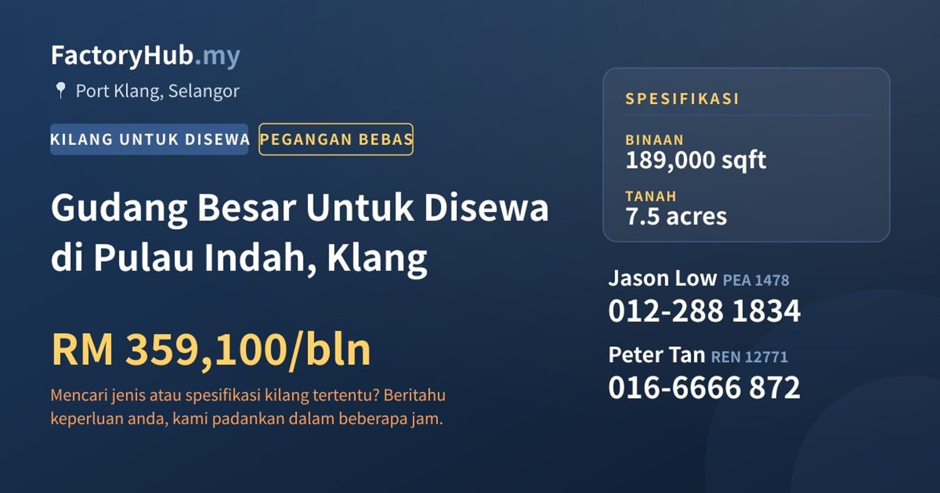 Gudang Besar Untuk Disewa di Pulau Indah, Klang · Imej hartanah 1/2