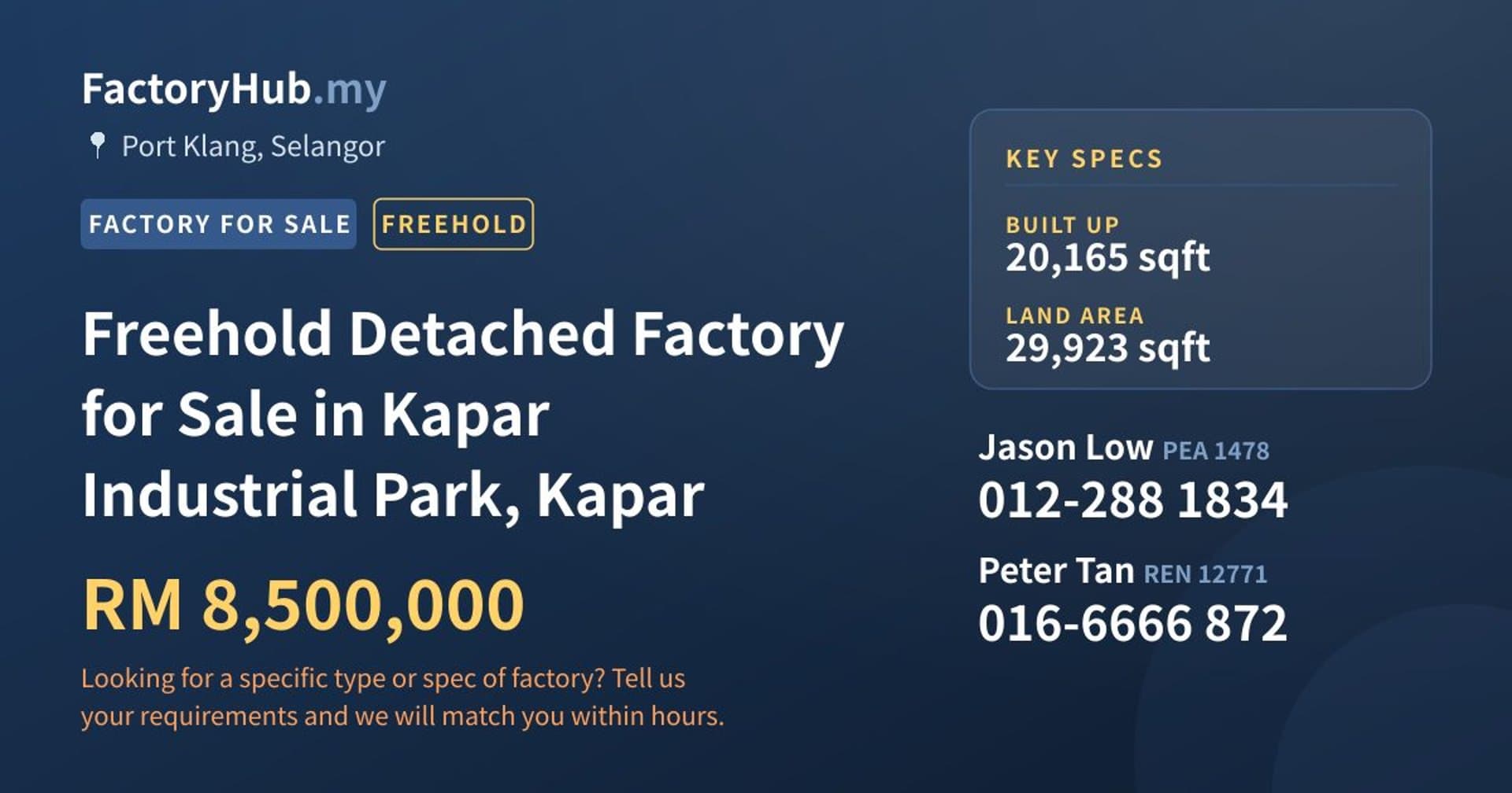 Freehold Detached Factory for Sale in Kapar Industrial Park, Kapar - Property image 1 of 2