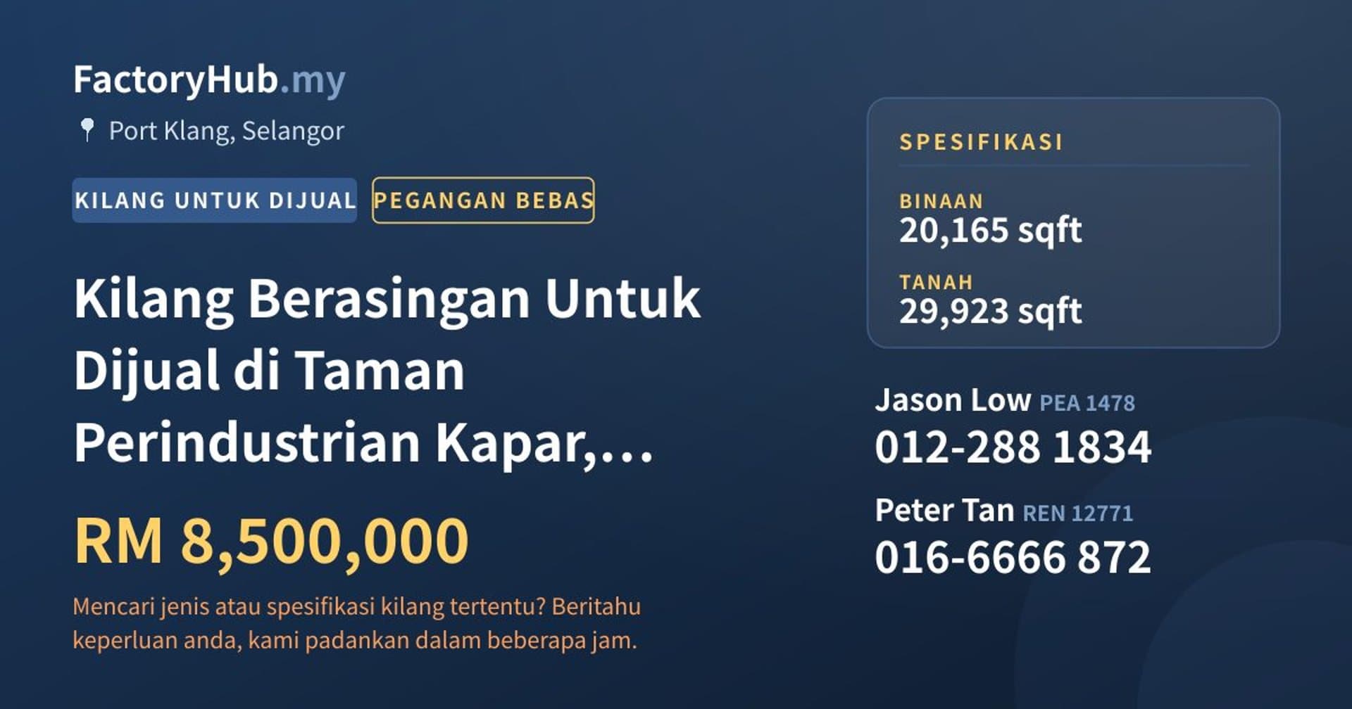 Kilang Berasingan Untuk Dijual di Taman Perindustrian Kapar, Kapar · Imej hartanah 1/2