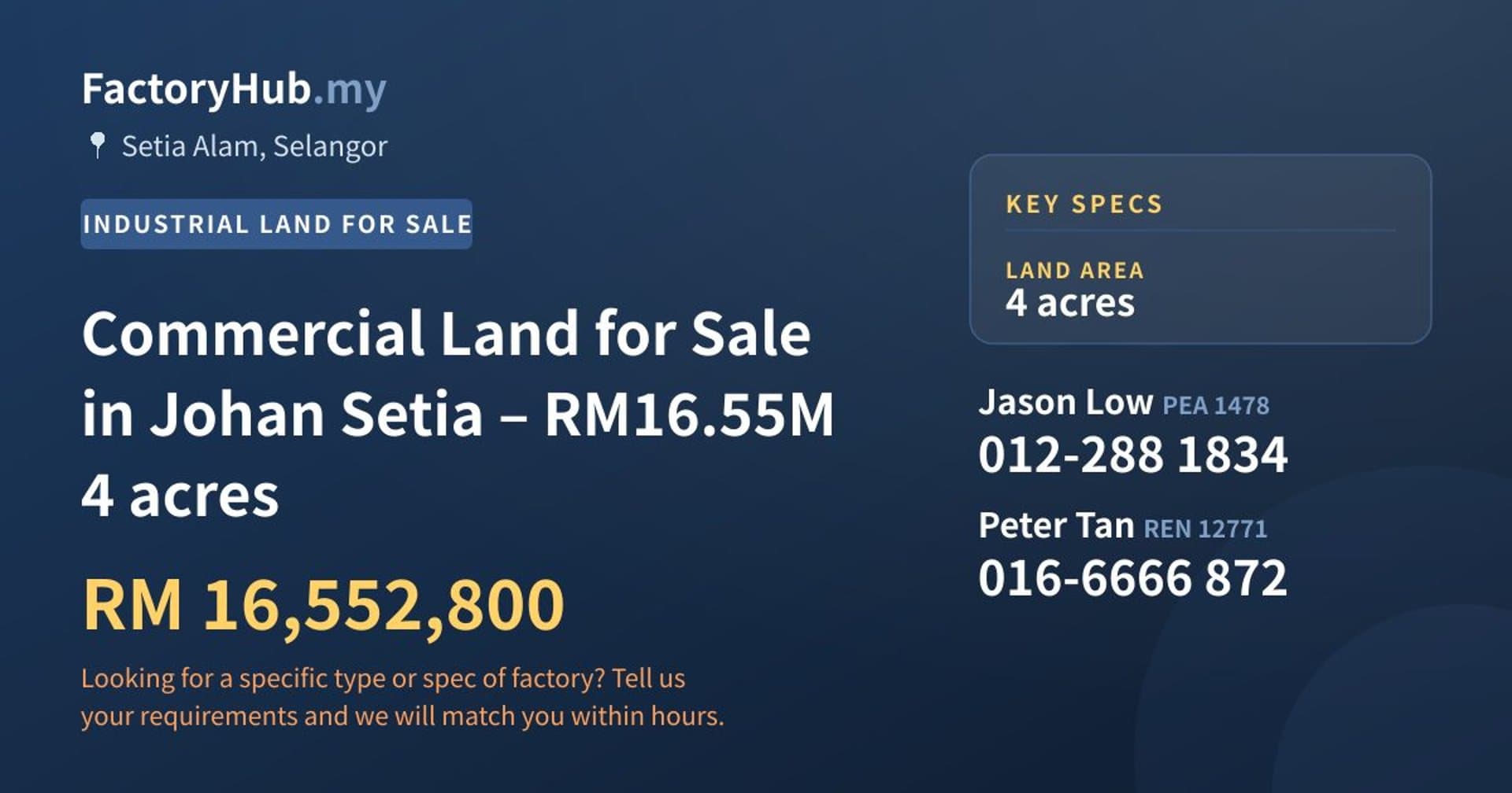 Commercial Land for Sale in Johan Setia – RM16.55M 4 acres - Property image 1 of 5