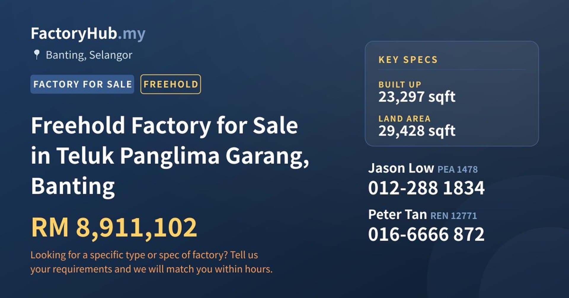 Freehold Factory for Sale in Teluk Panglima Garang, Banting - Property image 1 of 2
