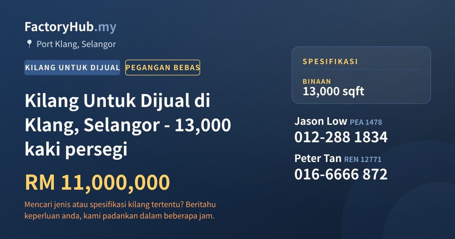 Kilang Untuk Dijual di Klang, Selangor - 13,000 kaki persegi · Imej hartanah 1/2