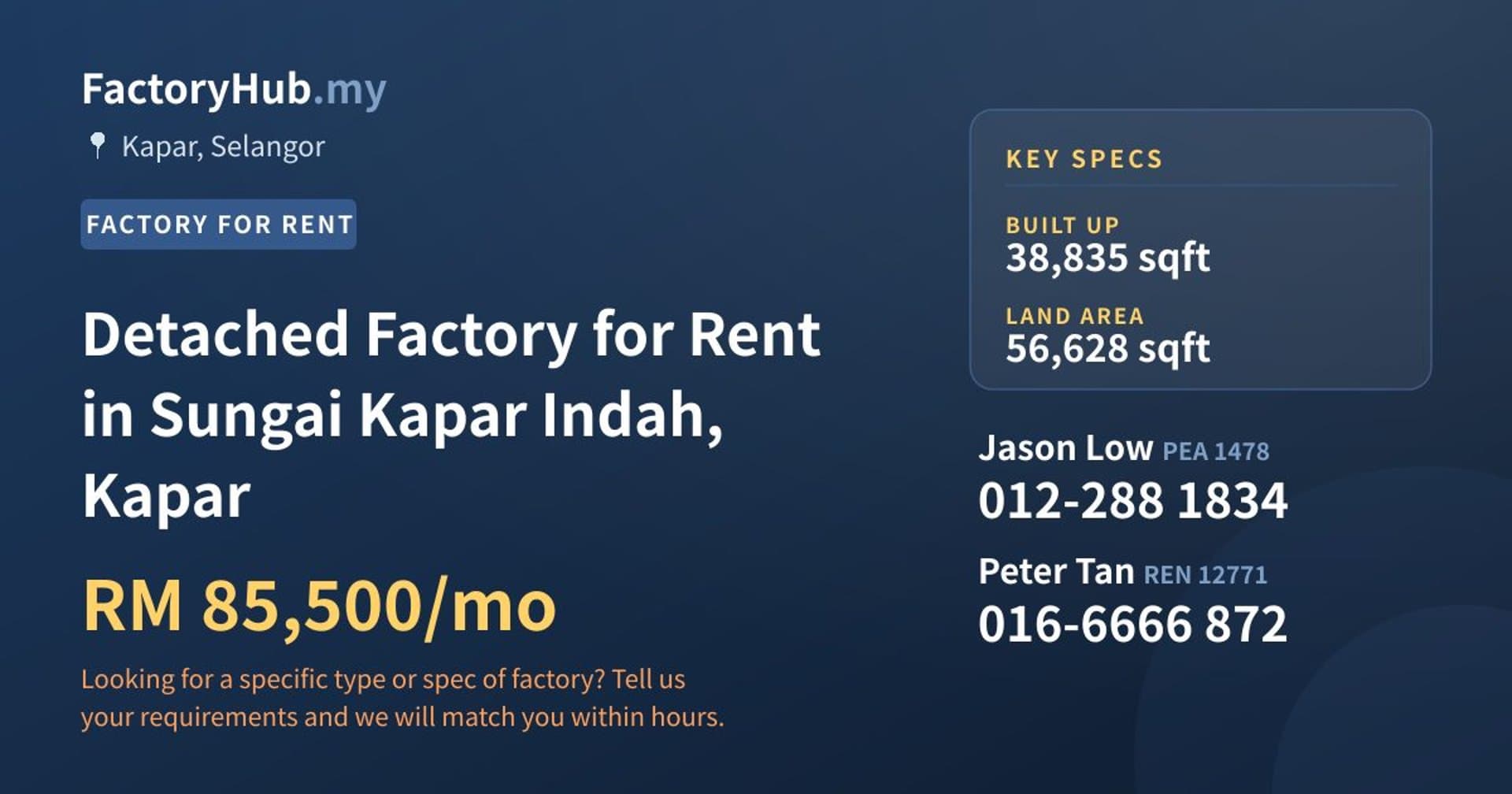 Detached Factory for Rent in Sungai Kapar Indah, Kapar - Property image 1 of 2