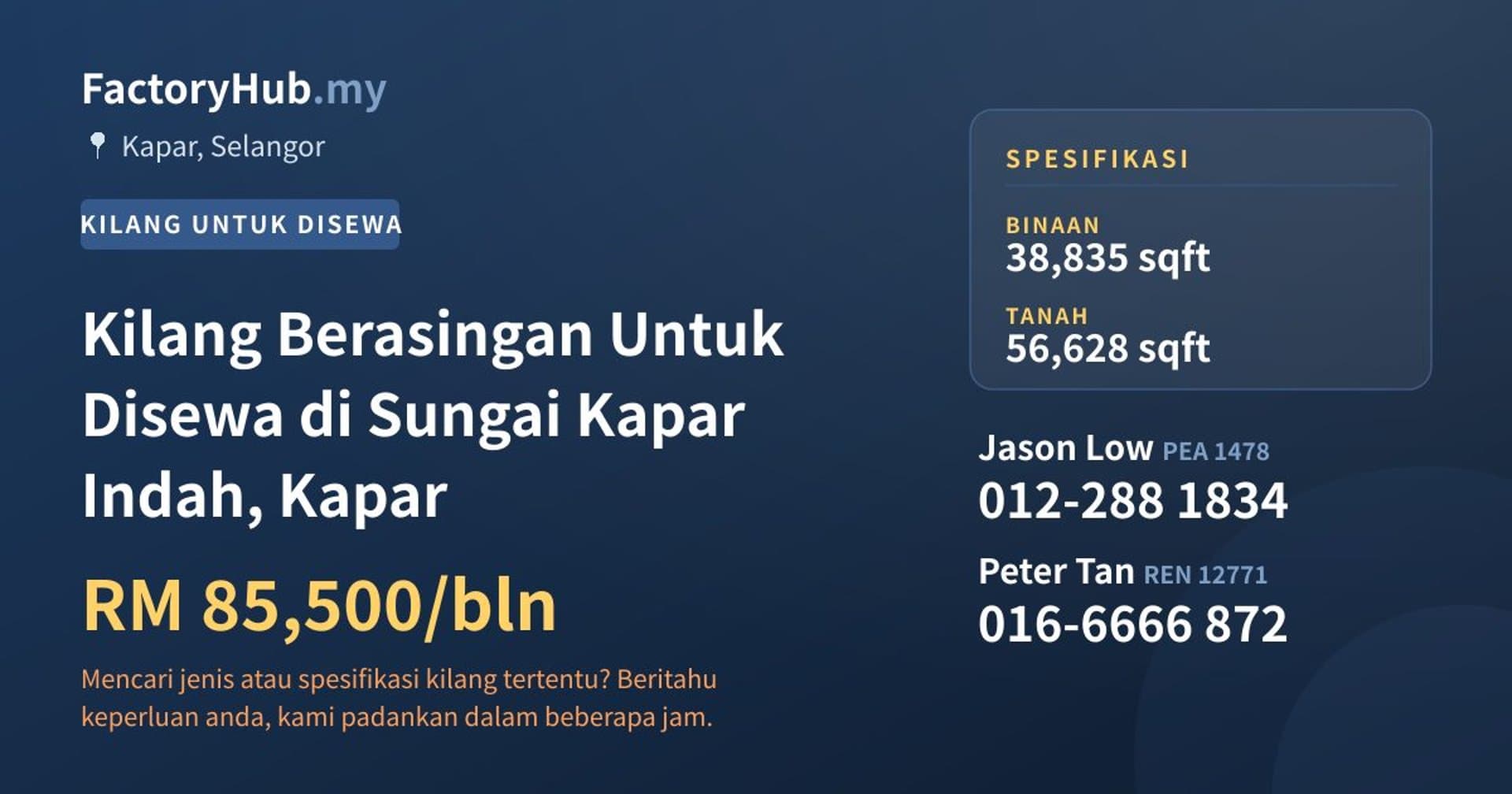 Kilang Berasingan Untuk Disewa di Sungai Kapar Indah, Kapar · Imej hartanah 1/2
