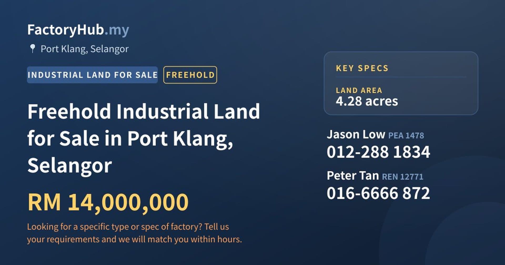 Freehold Industrial Land for Sale in Port Klang, Selangor - Property image 1 of 2