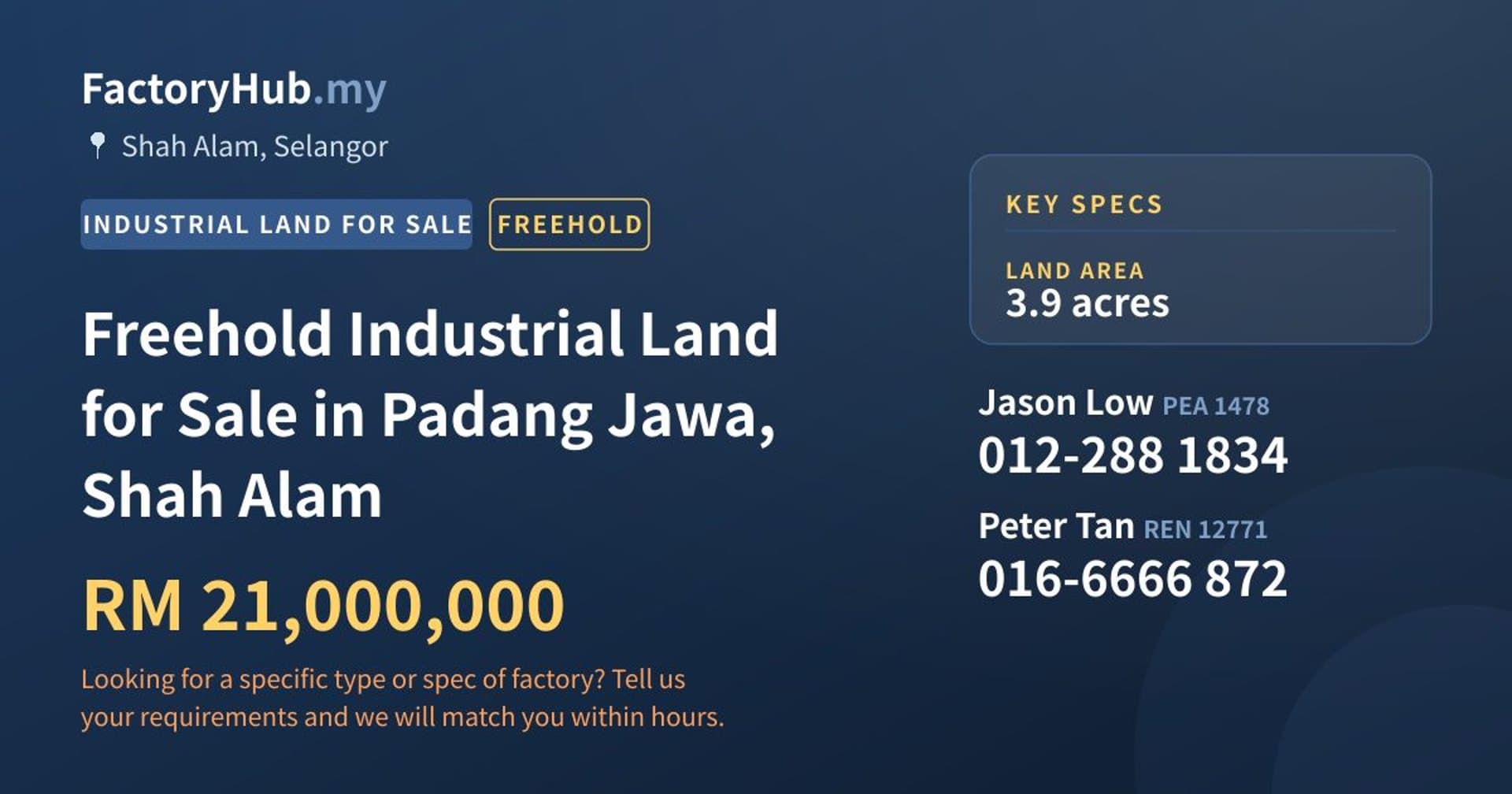 Freehold Industrial Land for Sale in Padang Jawa, Shah Alam - Property image 1 of 2