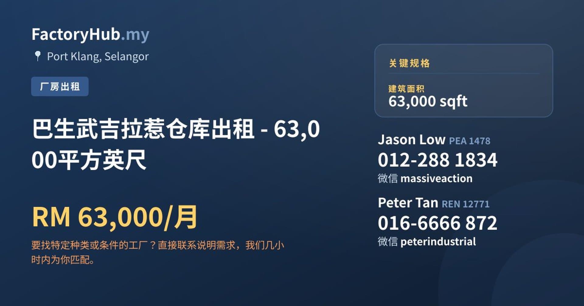 巴生武吉拉惹仓库出租 - 63,000平方英尺 · 房源图片 1/2