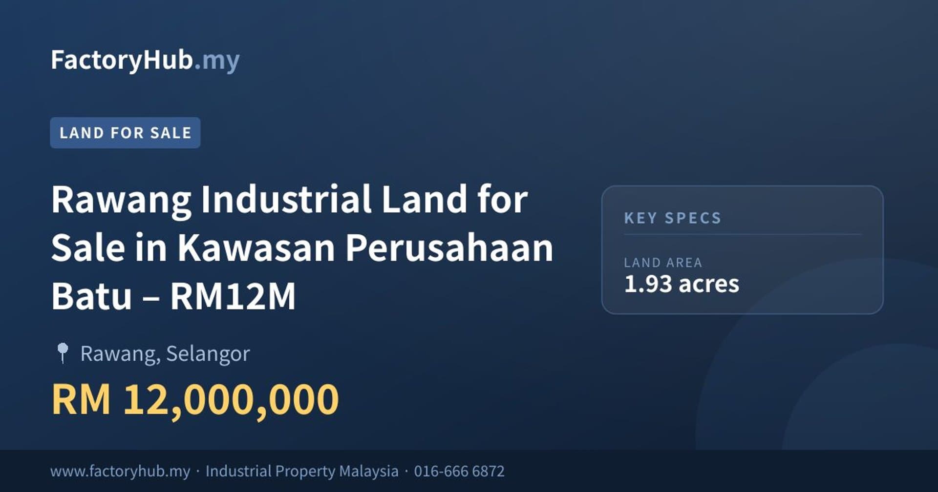 Rawang Industrial Land for Sale in Kawasan Perusahaan Batu – RM12M - Property image 1 of 2