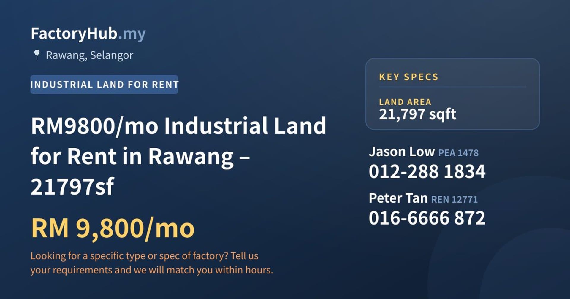 RM9800/mo Industrial Land for Rent in Rawang – 21797sf - Property image 1 of 2