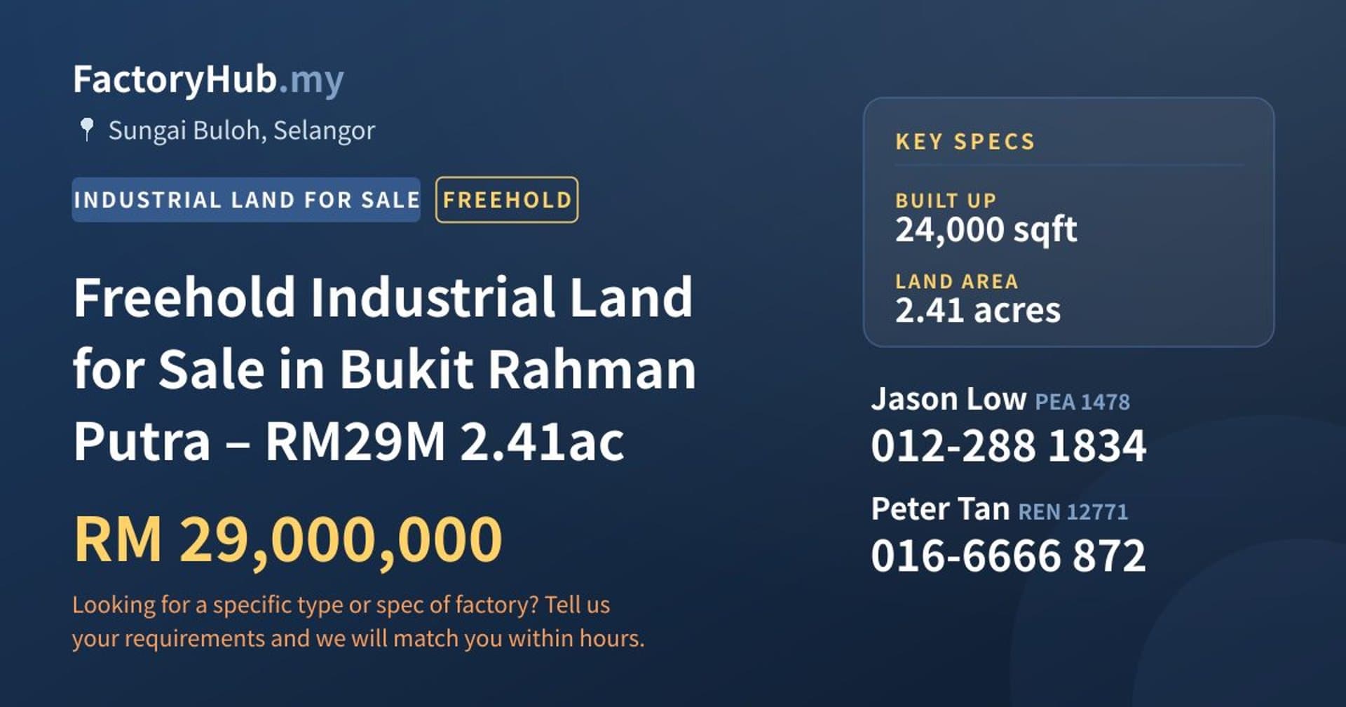 Freehold Industrial Land for Sale in Bukit Rahman Putra – RM29M 2.41ac - Property image 1 of 2
