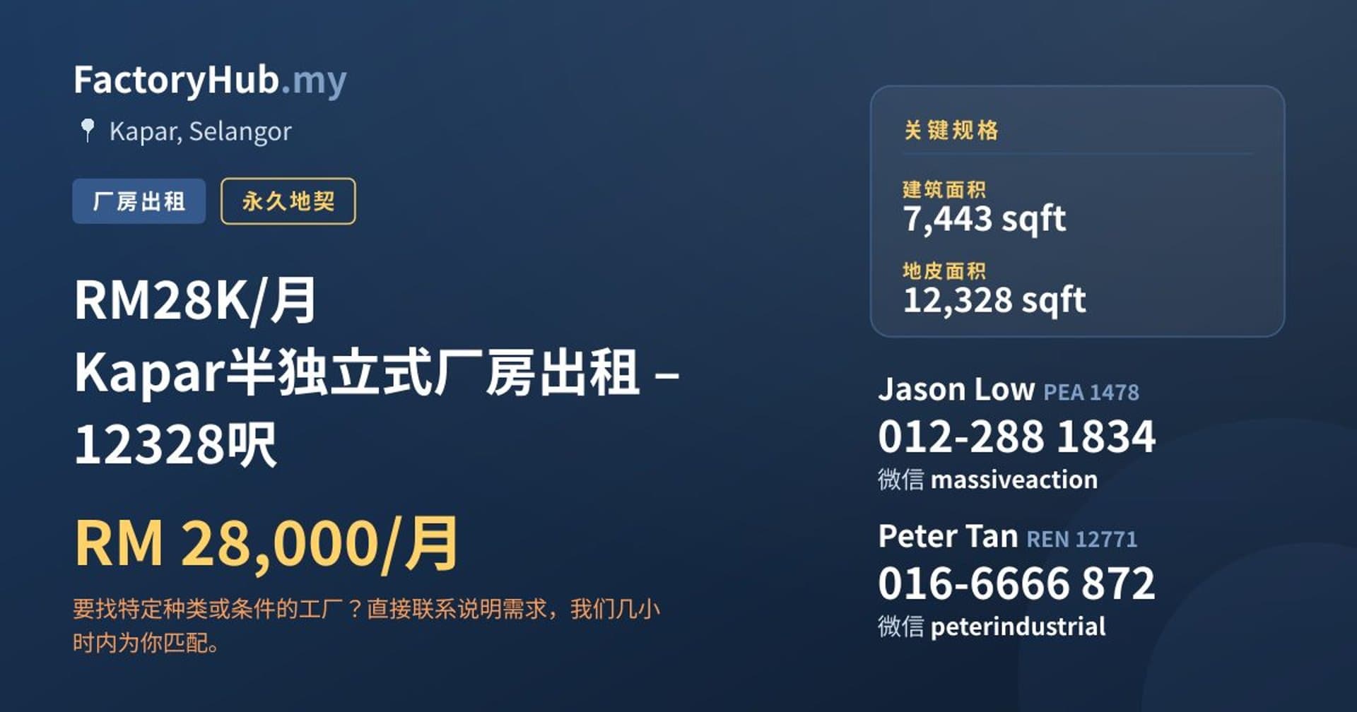 RM28K/月 Kapar半独立式厂房出租 – 12328呎 · 房源图片 1/2