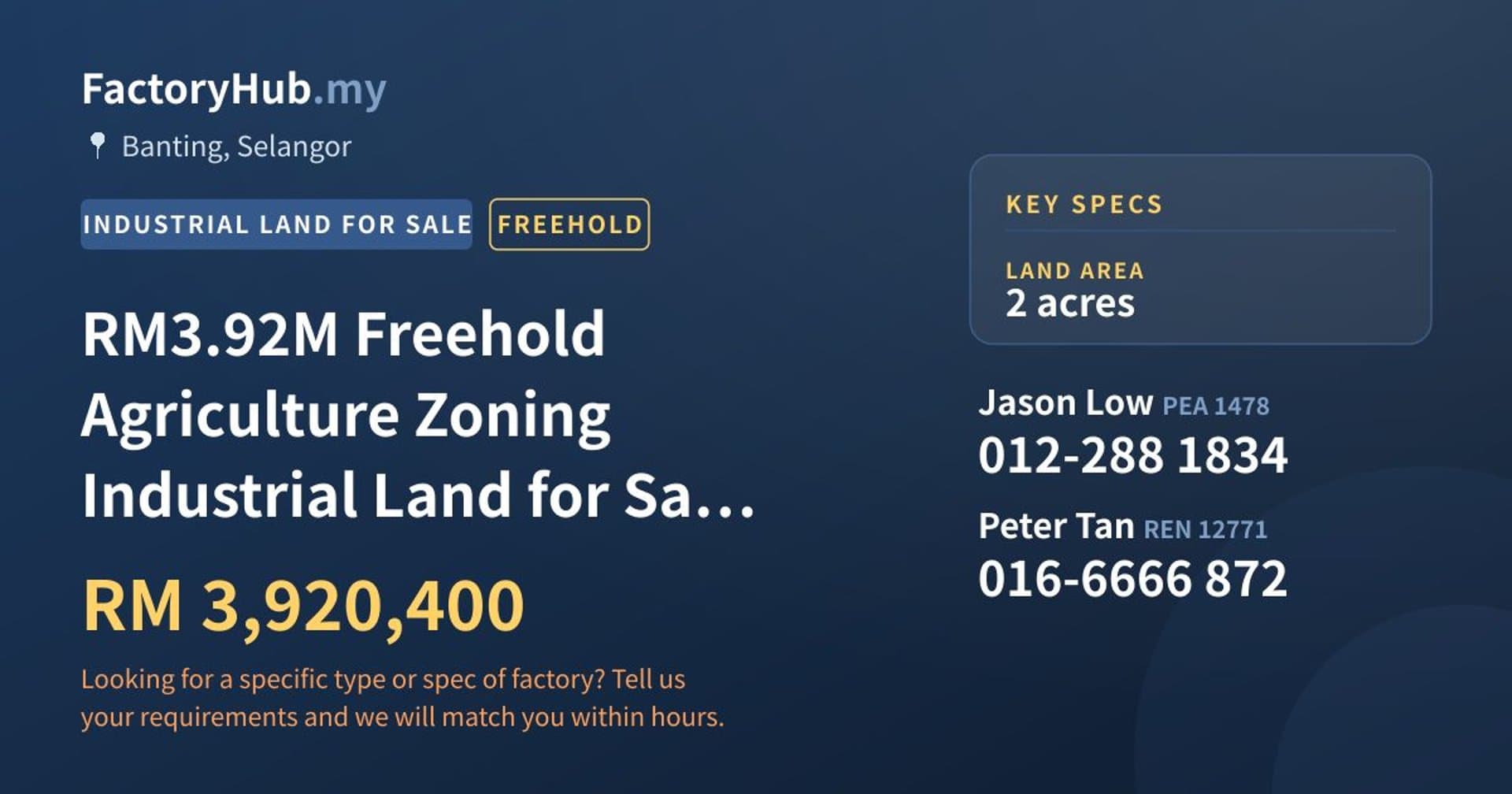 RM3.92M Freehold Agriculture Zoning Industrial Land for Sale in - Property image 1 of 2