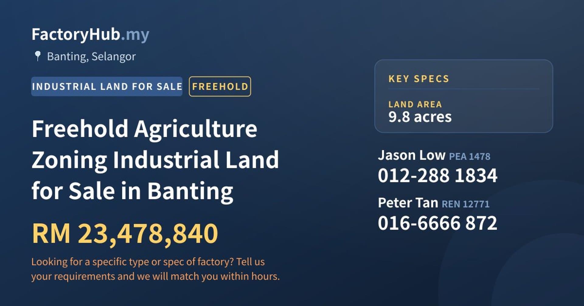 Freehold Agriculture Zoning Industrial Land for Sale in Banting - Property image 1 of 2