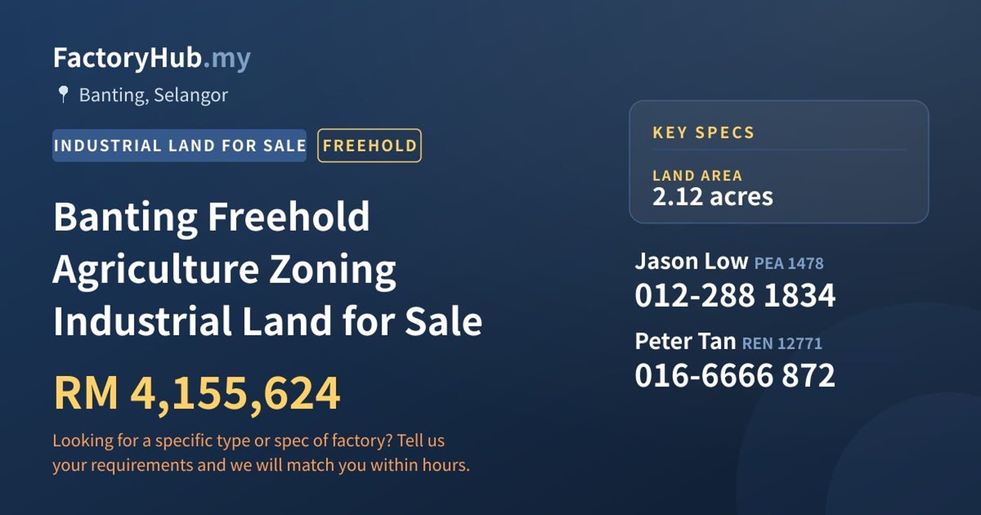 Banting Freehold Agriculture Zoning Industrial Land for Sale - Property image 1 of 2