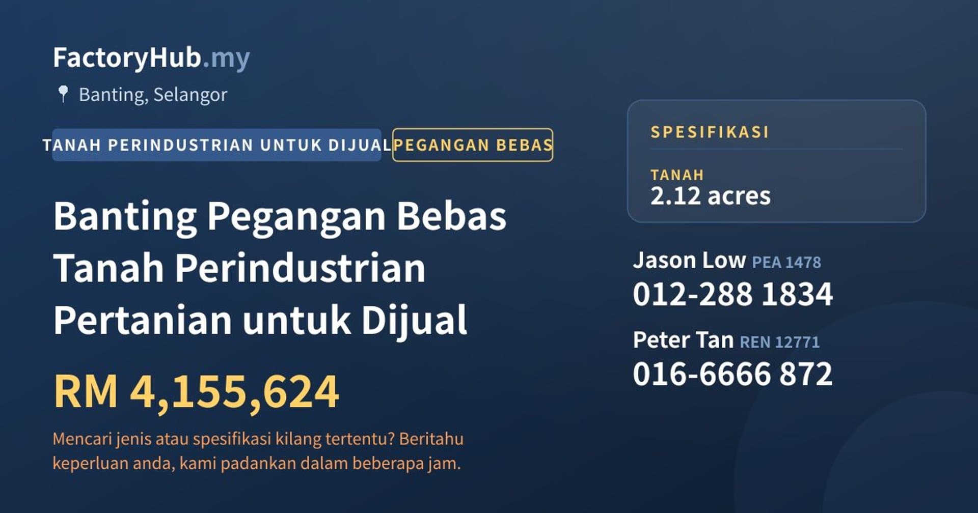 Banting Pegangan Bebas Tanah Perindustrian Pertanian untuk Dijual · Imej hartanah 1/2